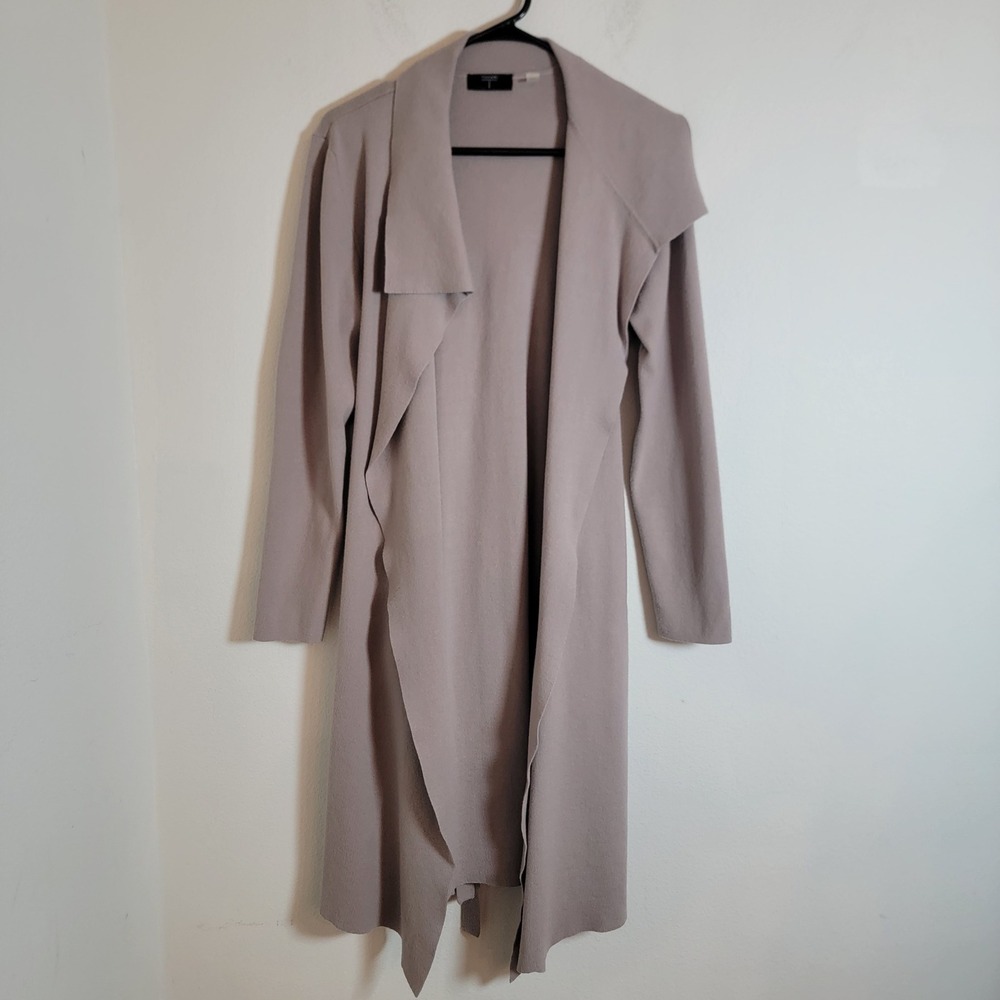 Tahari Black Full Length Duster Cardigan XL Waist Tie Pockets Long Sleeve Knit